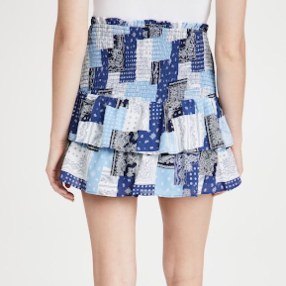 English Factory Paisley Smocked Mini Skirt  Color: Blue Multi Size:L - Picture 12 of 16